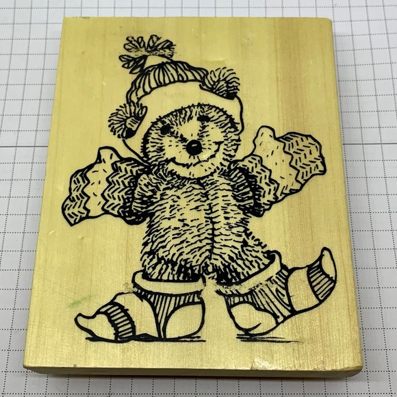 ☃️ Teddy Bear with Winter Hat and Mittens Stamp ☃️ - Picture 2 of 5